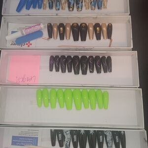 Assorted Nail Art Set with Neon Green and Black Designs
